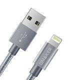 [Reversible USB Port]Omaker Apple Certified Nylon Braided Lightning to USB Cable with Aluminum Alloy Connector 3.3ft Sync Cable Charger Cord (Tarnish)