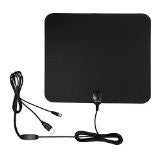 Vikeri Paper Thin Amplified HDTV Digital TV Antenna Indoor 50 Miles Reception Range for Home Digital TV, with USB Cable and 16.5 Feet(5m) High Performance Black Coaxial Cable-Black/White