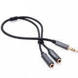 Ugreen 3.5mm Audio Stereo Y Splitter Cable 3.5mm Male to 2 Port 3.5mm Female for Earphone and Headset Splitter Adapter, Compatible with iPhone, Samsung, LG Smartphones, Tablets, MP3 players, Metal Housing, Black