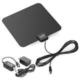 ViewTV Flat HD Digital Indoor Amplified TV Antenna - 40 Miles Range - Detachable Amplifier Signal Booster - 12ft Coax Cable - Black