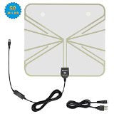 50 Miles Reception Amplified HDTV Antenna, SOAIY® Ultra Thin Indoor HDTV Antenna Built-in Amplifier for UHF/VHF with 16.5ft Coaxial Cable