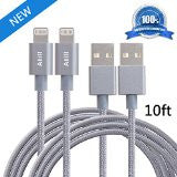 Atill 2 Pack 10FT Nylon Braided Lightning USB Charging Cable Extra Long Cord for iPhone 6s 6s+ 6Plus 6, 5s 5c 5,iPad Air mini min2, iPad 4,iPod 5,iPod 7, iOS9. with Aluminum Connector. (space gray)