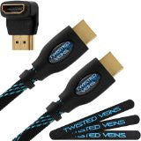 Twisted Veins 50' High Speed HDMI Cable + Right Angle Adapter and Three Micro Velcro Cable Ties (Latest Version Supports Ethernet and Audio Return)