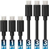 Sabrent [6-Pack] 22AWG Premium Micro USB Cables (X3-3ft + X3-1ft) High Speed USB 2.0 A Male to Micro B Sync and Charge Cables [Black] (CB-U631)