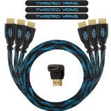 Twisted Veins Three (3) Pack of (3 ft) High Speed HDMI Cables + Right Angle Adapter and Velcro Cable Ties (Latest Version Supports Ethernet, 3D, and Audio Return)